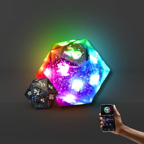 Electronic Dice - D20 (Midnight Galaxy) - RGB Polyhedral Dice, App-Controlled Light Patterns & Audio, Wireless Charging, Resin, VTT Connectable via Bluetooth, for Role Playing Games Like DND! - color: Midnight Galaxy