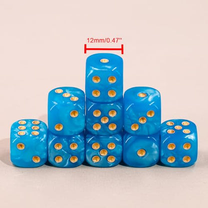 36 of Pack 12MM 6 Sided Dice Set,Pearl Pattern Game MINI Dice Set, 6 Sided Standard Dices for Yahtzee, Bunco or Teaching Math,with Portable Plastic Box(Blue Pearl) - color: Blue Pearl
