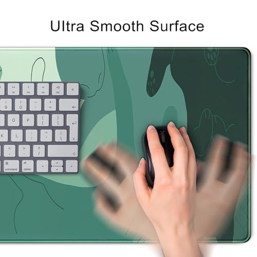 Cute Green Cat Desk Mat Extended Mouse Pad Large Gaming Mousepad XL Long Desk Pad Minimalist Laptop Keyboard Pad Deskmat Deskpad Desktop Mouse Mat Big 31.5"x11.8" with Stitched Edges - color: Green Cat