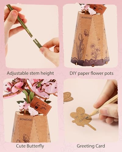 Rowood 3D Puzzles for Adults,DIY Wooden Cherry Blossom Bonsai Tree Botanical Collection Building Craft Kits for Women,Christmas/Birthday Gift- Sakura - style: Sakura