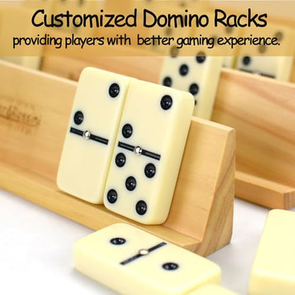 Bucher&Rossini Dominos Set for Adults with 4 Domino Racks Double Six Dominoes Set in Portable Case with 4 Wooden Domino Holders in EVA Hard Case Sturdy and Easy to Carry Ideal Gift Present - color: Double 6 + Hard Case + Racks