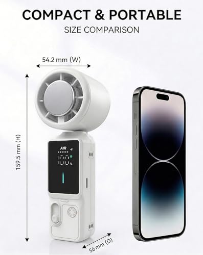 Portable Handheld Fan, 100-Speed Turbo Rechargeable Mini Fan | 3-in-1 Wearable Foldable Fan with Ice Compress Cooling. Ideal for Travel, Outdoor, Office. Compact & Long Battery Life. - color: White