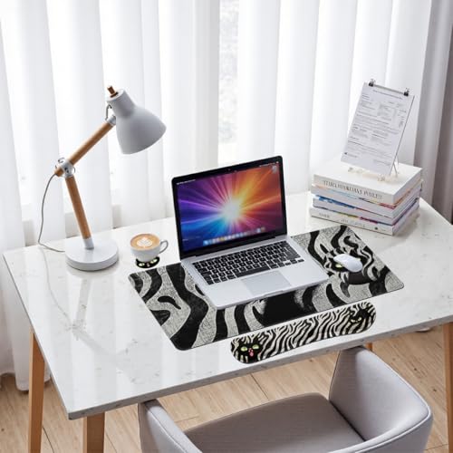 Black Cat Desk Mat Set Cartoon Zebra Large Mouse Pad with Wrist Rest 4-in-1 Desk Mat for Desktop Ergonomic Computer Desk Arm Wrist Anti-Slip Computer Ergonomic Mouse Pad Home Office Gaming - color: Black Cat Cartoon Zebra, size: 34.5" x 15.7"