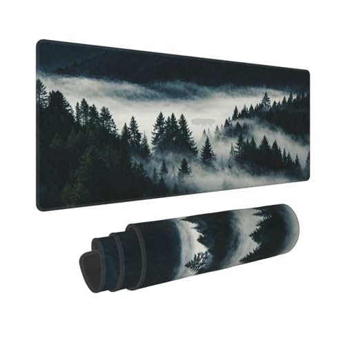 Large Gaming Mouse Pad Desk Mat, Dark Misty Mountains Forest Extended Keyboard Mouse Pad Mousepad with Non-Slip Base and Stitched Edge Mouse Mat Desk Pad Mouse Pads for Desk Home Office, 31.5 x 11.8 - color: Forest