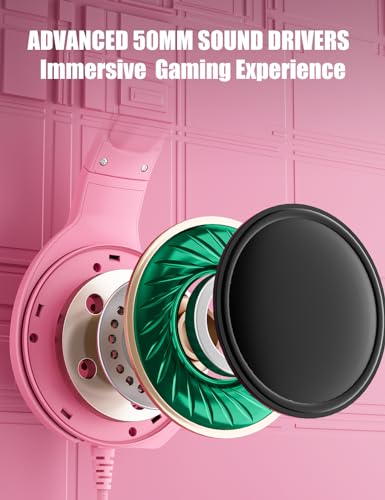 ZIUMIER Wired Pink Gaming Headset for PC, PS5, PS4, Xbox Series X|S | Noise Canceling Microphone, LED RGB Light, 50mm Driver, 3.5mm Audio Jack, Soft Memory Foam, Multi-Platform Headphones - color: Pink