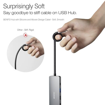 BENFEI USB C Hub 5-in-1 with 4K HDMI(Certified), 100W Power Delivery, 3 USB-A, Silicone Cable, Aluminum Case Compatible with MacBook Pro/Air, iPad Pro, iMac, iPhone 15 Pro/Pro Max, XPS, Thinkpad - color: Gray, size: 5-in-1