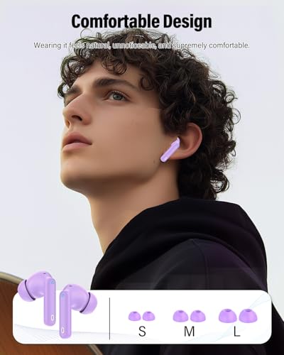 Wireless Earbuds, Bluetooth 5.4 Headphones Bass Stereo/Clear Calls, Purple | Ear Buds with Noise Cancelling Mic LED Display in Ear Earphones IP7 Waterproof 36H Bluetooth Earbuds for Phones/Sport/Laptop - color: Purple