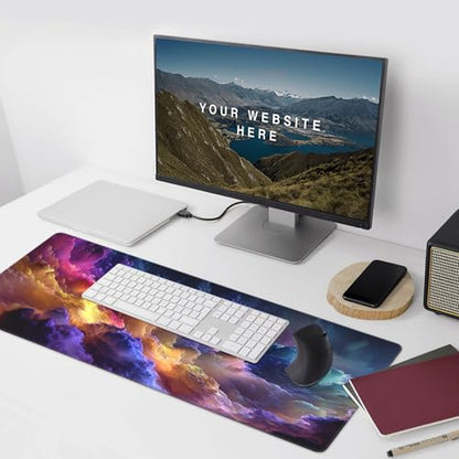 Extra Large Gaming Mouse Pad, Colorful Galaxy Cloud Design, Non-Slip Rubber Base, Washable, 35.4 x 15.7 - color: Fantasy scenery