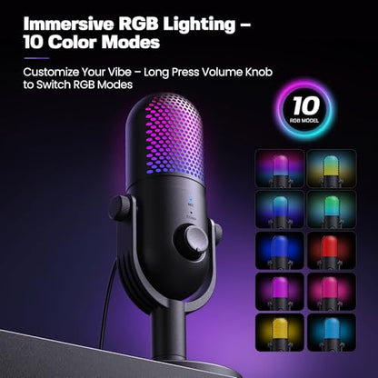 USB Microphone for PC Gaming: Condenser Microphone RGB for Gamer with Stand Mic - Recording Mic for Computer&Laptop with Qiuck Mute - Desk Podcast Mic for Podcast & Singing & Streaming & Youtube Black - style: Black