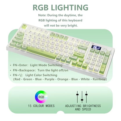 Wireless Keyboard, Quiet Keyboard for Work, Tri-Mode BT5.0/2.4GHz/USB-C, Creamy Keys with RGB Backlight, 94-Key, Anti-ghosting Keys, Compatible with PC, Mac, Gaming Consoles