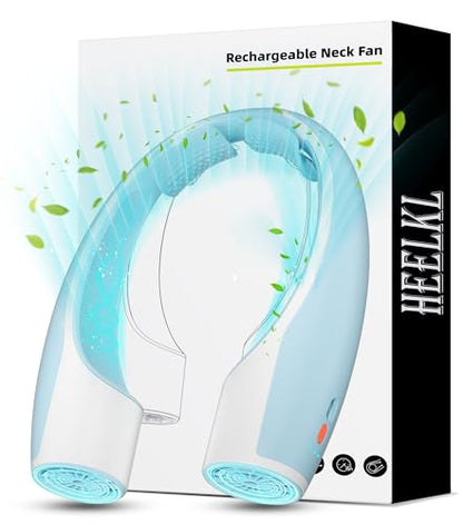 Heelkl AI Neck Fan, 4 Speeds Adjustable Portable Personal Fan Rechargeable, 4000 mAh Battery Faster Cooling Wearable Fan, Ultra Quiet for Home, Office, Travel, Outdoor - White Blue - color: White Blue