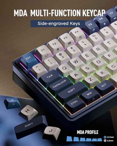 RK ROYAL KLUDGE M100 Wireless Mechanical Keyboard with Screen & Knobs, Blue | RGB Gaming Keyboard with Number Pad, Bluetooth/2.4GHz/USB-C Gasket Mount Keyboards for Win/Mac/PC, Hot Swappable Cream Switch - color: Blue
