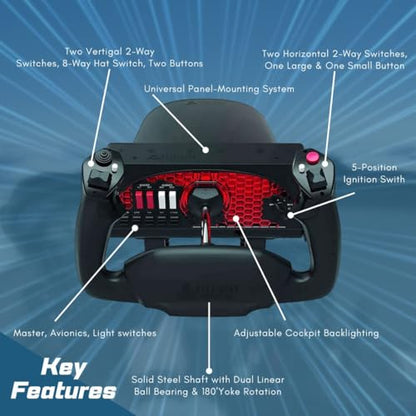 Honeycomb Alpha Yoke and Bravo Throttle Quadrant Bundle (2 Items) | 180 Degree Rotation, Steel Shaft and Dual Linear Bearings, Damped Self-Centering, Bravo: 6 Levers, Autopilot Panel