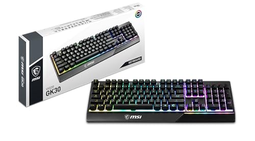 MSI Vigor GK30 RGB Gaming Keyboard, 6-Zone RGB Lighting, Water Repellent & Splash-Proof, Mechanical-Like Plunger Switches