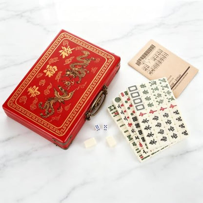 Mini Travel Chinese Mahjong Set 144 Tiles with 2 Dice and Guide | Complete Mini Mahjong Set: Includes 144 mahjong tiles, 2 dice and instructions in one compact set, giving players the core