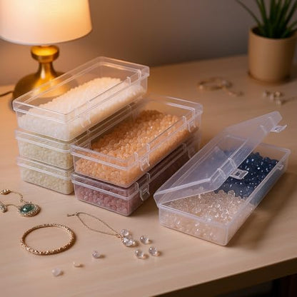6 Pack Rectangular Clear Plastic Storage Containers Box with Hinged Lid for Beads and Other Small Craft Items (6.1 x 2.56 x 1.18 inch) | Hinged Lid, For Beads and Small Craft Items, 6.1 x 2.56 x 1.18 inch - size: 6.1 x 2.56 x 1.18 inch