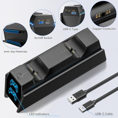 PS5 Controller Charger Station Compatible with PlayStation 5 Faceplates Edge & Dual Controller, 9 Lightings PS5 Accessories Charging Station, PS 5 Dock Stand with LED for Sony for PlayStation Consoles - color: Deep Black