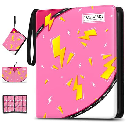 Trading Card Binder 9 Pocket,900 Pocket Card Collection Binder with 50 Removable Sleeves,PU Waterproof Top Card Book,3-Ring Zipper Collectible Trading Card Album for MTG/TCG/Card Holder Gift（Pink） - color: Pink, size: Large