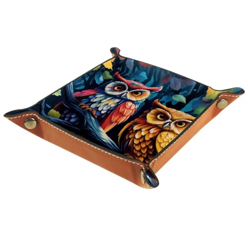 Colorful Owls in a Tree Dice Tray PU Leather Dice Rolling Tray Folding Dice Holder for Dice Games, Like RPG, DND and Other Table Games - color: Multi 6