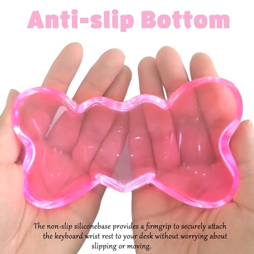 Gel Wrist Rest for Keyboard and Mouse Transparent Pink Bow Elbow Pad Cushion Ergonomic Cute Clear Cool Heart Mouse Wrist Pad Silicone Non-Slip Support for Computer Gaming Home Office Women Hand Pillow - color: Bow Pink