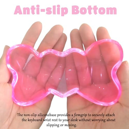 Gel Wrist Rest for Keyboard and Mouse Transparent Pink Bow Elbow Pad Cushion Ergonomic Cute Clear Cool Heart Mouse Wrist Pad Silicone Non-Slip Support for Computer Gaming Home Office Women Hand Pillow - color: Bow Pink