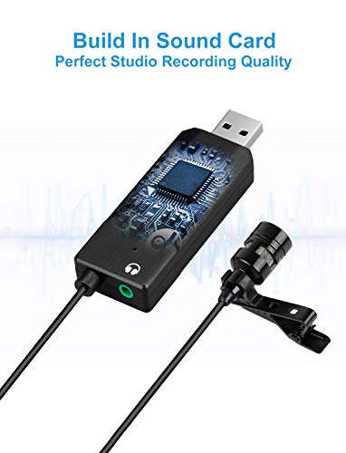 FIFINE USB Lavalier Lapel Microphone, Clip-on Cardioid Condenser Computer Mic Plug and Play USB Microphone with Sound Card for PC and Mac-K053
