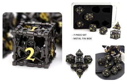 Hollow Grim Reaper Metal DND Dice Set,7-Piece Polyhedral RPG Dice,3D Hollow Wizard Skeleton Design for D&D, RPGs, MTG, and Board Games(Yellow Numbers) - color: Hollow Wizard Black