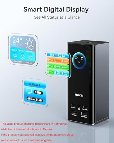 MOKiN USB C Docking Station 3 Monitors Display with Weather Function | 3 HDMI & 2 DP, Max to Extend Triple Monitor, Weather Forecast/Working Status Display/Turn off Screen Button Function