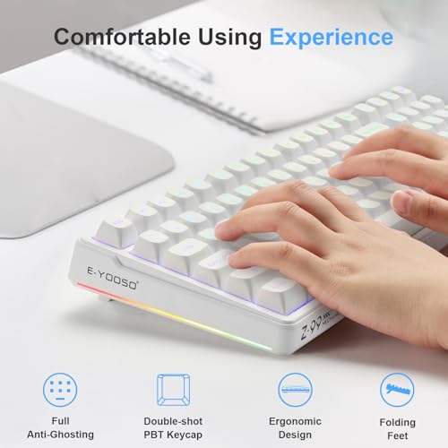 HUO JI E-Yooso Creamy Mechanical Keyboard Wired, Hot Swappable, Pre-lubed Linear Switches, Gasket Structure with Sound Dampening Foam, RGB Backlit, 99 Keys Custom Gaming Keyboard for PC/Mac,White - color: White