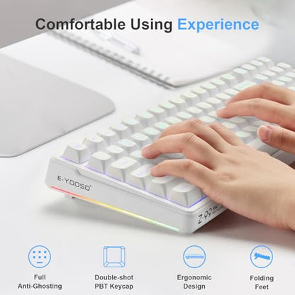 HUO JI E-Yooso Creamy Mechanical Keyboard Wired, Hot Swappable, Pre-lubed Linear Switches, Gasket Structure with Sound Dampening Foam, RGB Backlit, 99 Keys Custom Gaming Keyboard for PC/Mac,White - color: White