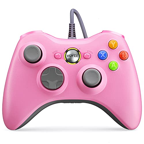 VOYEE PC Controller, Wired Controller Compatible with Microsoft Xbox 360 & Slim/PC Windows 10/8/7, with Upgraded Joystick, Double Shock | Enhanced (Pink) - color: Pink