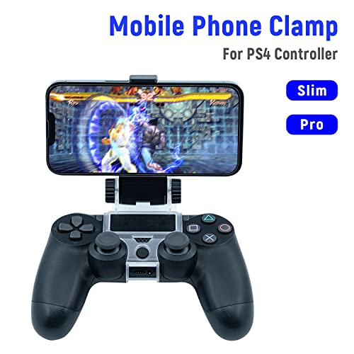 Mcbazel Phone Mount Clip for PS4 Controller, Smart Phone Holder Compatible with PS4 DualShock 4 Controller and iPhone, Android up to 6 Inch - Black | Click-lock installation All buttons & ports fully accessible Folds flat for travel PS4, Slim & Pro compat