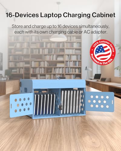 POCHAR 16-Unit Charging Cabinet for Laptops & Tablets with Cable Management | Wall-Mount Metal Charging Station for Chromebooks, iPads – Lockable Storage Box for Schools & Offices, Grounding Protection - size: 16-Device