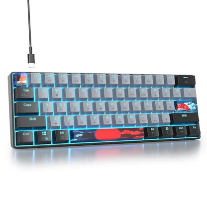Portable 60% Mechanical Gaming Keyboard Grey/Black, RGB Backlit Wired Key Board with Blue Switch, Compact 61 Keys Mini Office Keyboards with for Windows Laptop PC (61 Dolch/Blue Switch) - color: 61 Dolch/Blue Switch