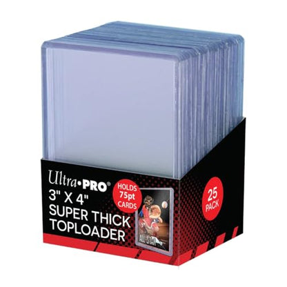 Ultra Pro 3 x 4 Super Thick Baseball Card Toploaders,Polyvinyl Chloride, Holds 75pt Cards (Pack of 25) - size: 75pt (Card Thickness)