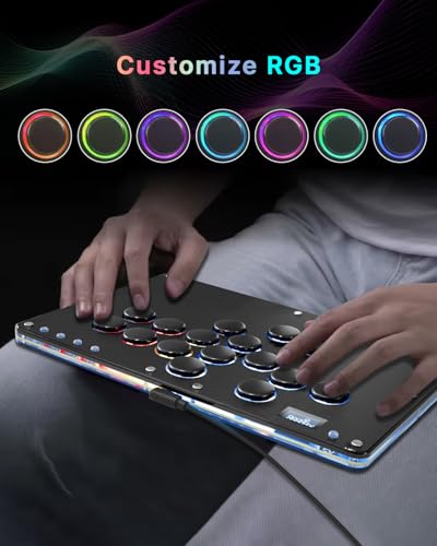 Sehawei Haute42 T16 Pro V2 Black All-Button Arcade Stick Gamerfinger with Turbo Functions & Custom RGB,Arcade Controller Street Fight for PC/Ps3/Ps4/Switch/Steam Game Keyboard-Supports Hot Swap & SOCD - color: T16 Black