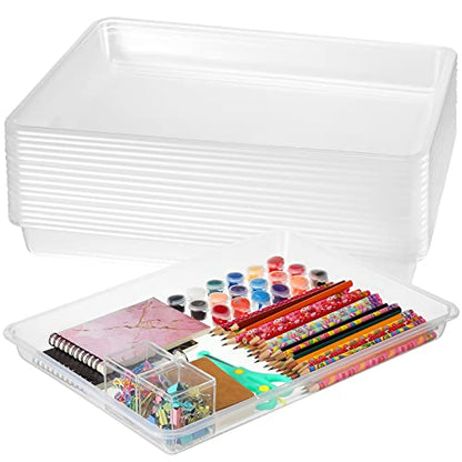 Maitys 15 Pack Plastic Art Trays 12 x 16 Inch Activity Crafts Trays Sensory Tray DIY Projects, Painting, Beads, Jewelry Office Home Organizer Arts and Crafts Supplies(Clear) - color: Clear