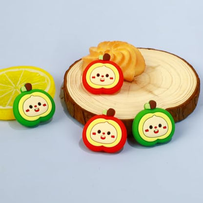 PERFECTSIGHT Cute Apple Switch 2 Joycon Thumb Grips Caps, 4 PCS Switch2 Kawaii 3D Silicone Analog Thumbstick Button Cover for NS Switch 2 Joystick Caps - color: Red+Green Apple