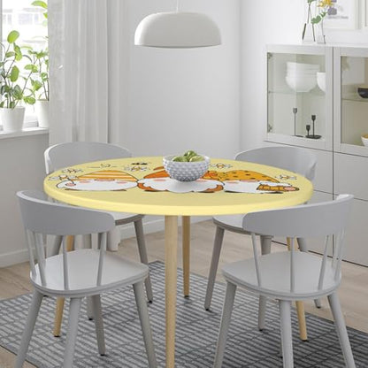 Famame Cute Sunflower Bee Gnomes Fitted Round Tablecloth Waterproof Table Cloth with Elastic Edge Wipe Clean Table Covers for Indoor Outdoor Fits 45"-50", Medium - color: Sunflower Bee Gnomes