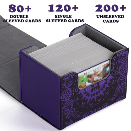 Deck Box for MTG Cards, Trading Commander Deck Case Holds 120+ Sleeved Cards, PU Leather Magnetic Collectible Card Storage Box Fits for TCG Magic Card (Purple) - color: Purple