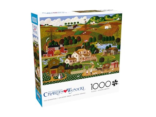 Buffalo Games - Charles Wysocki Old Homestead - 1000 Piece Jigsaw Puzzle | Art by Charles Wysocki, Frameable Art, Made in USA, Recycled Board, Includes Poster, Challenging, intermediate to expert - color: Old Homestead