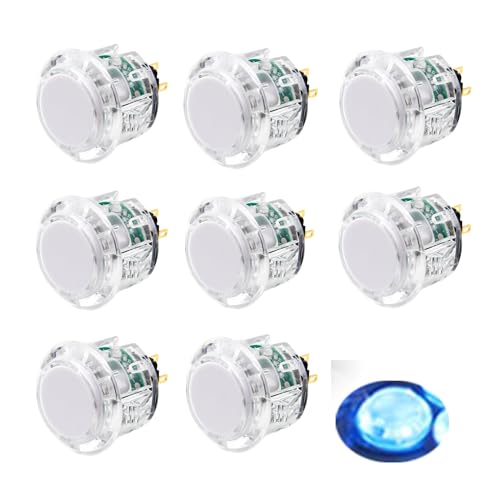 8 Pcs Original Qanba Illuminated Buttons Qanba Sanp In LED Buttons for DIY Cabinet Machine Arcade Machine 24MM/30MM (30MM, Clear Buttons+Blue Led) - color: Clear Buttons+Blue Led, size: 30MM