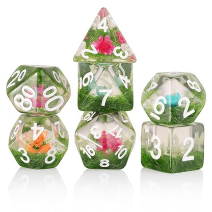 Handan Resin DND Dice Set Handmade Flower D&D Die Filled with Flowers and Grass for D&D Dungeons and Dragon Tabletop Games