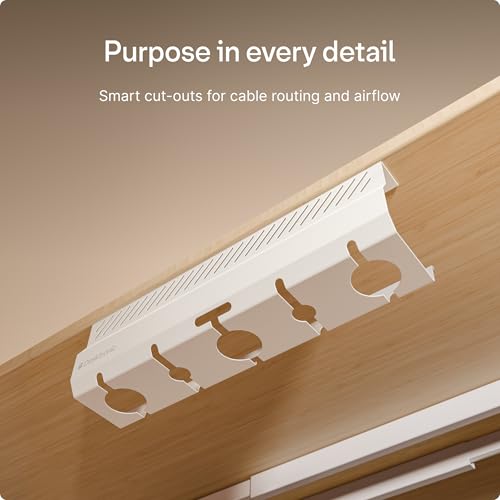 Desktronic Cable Duct Desk White Set of 2 - Stainless Steel Cable Management Desk Cable Duct with 5 Cable Cut-Outs - Easy to Install Cable Organiser - Cable Holder - color: White