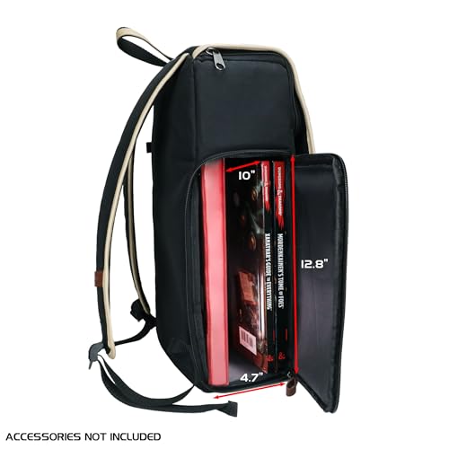 ENHANCE Designer Edition DnD Backpack - Stylish RPG Backpack for Dungeons and Dragons - Travel DnD Bag fits 4 Books and Binder with Miniature Storage, Map Holder, Comfortable Shoulder Straps (Black) - color: Black