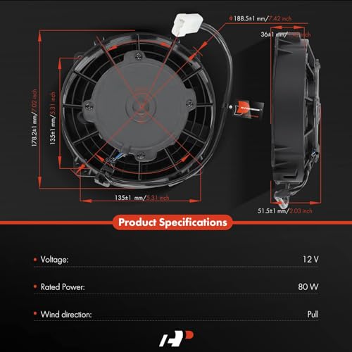 A-Premium 6.5'' 6.5 inch Slim Universal Electric Cooling Fan Assembly | 12V 80W, Pull Fan with Mount Kit - style: 6.5 inch