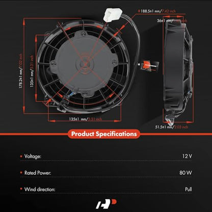 A-Premium 6.5'' 6.5 inch Slim Universal Electric Cooling Fan Assembly | 12V 80W, Pull Fan with Mount Kit - style: 6.5 inch
