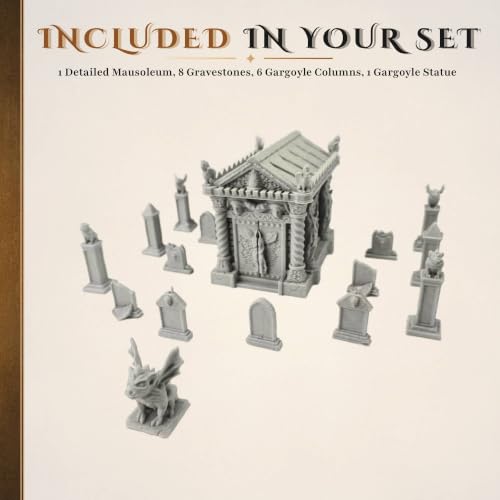 Small Gothic Cemetery Set Terrain 28mm | Gothic cemetery terrain for Dungeons & Dragons, tabletop RPGs and wargaming with mausoleum, gravestones and gargoyle statues
