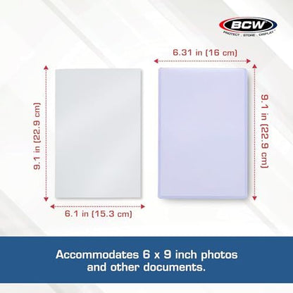BCW 6x9 Topload Holder and 6x9 Photo Sleeves Combo Pack | Sheet Protectors Compatible with Postcards, Prints, and Documents | Acid-Free, PVC-Free, Archival Quality