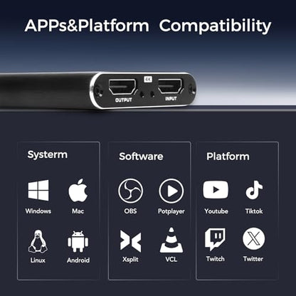 4K HDMI Capture Card for Streaming & Gaming, USB 3.0 Audio Video Capture Device 1080P 60FPS, Low Latency, HDMI Loop Out, Capture Card for PS5, Xbox, Nintendo Switch, PC, Mac, OBS - MSP231 - color: Black-4k YUY2